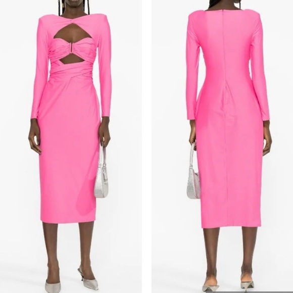 Self-Portrait Dresses & Skirts - NWT Self Portrait Bright Pink Cut-Out-Detail Jersey Long Sleeve Midi Dress 12